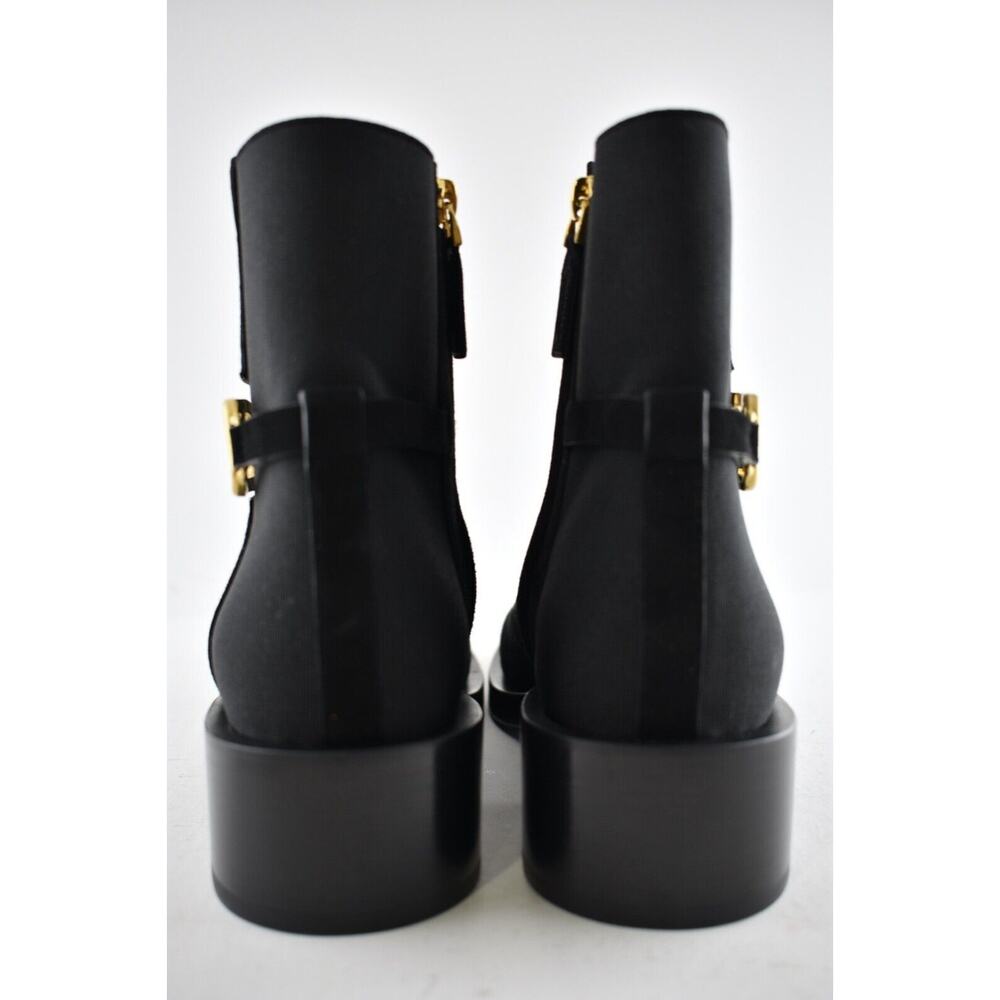 Valentino V Logo Gold Black Suede Block Heel Short Ankle Chelsea Zip Bootie 37.5 - Picture 9 of 10